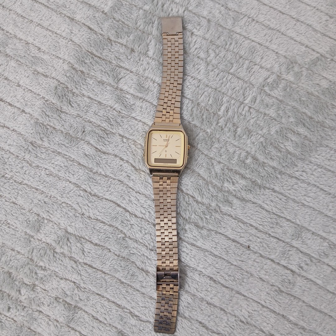 Casio Watch AQ-321G Vintage Wristwatch Mens Gold colour metal strap