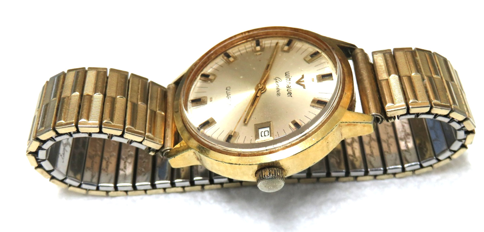 Vintage Wittnaurer Genene Men’s Quartz Date Watch with 10k RG Bearflex Band