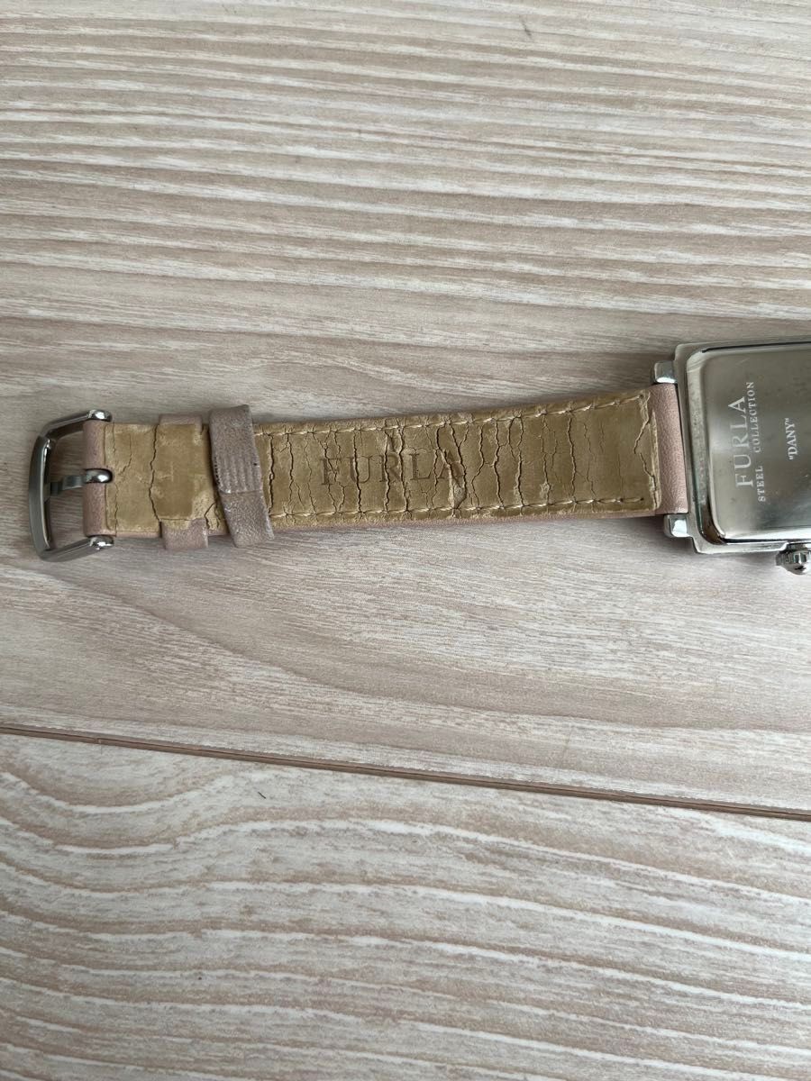 FURLA Crystal Dial Quartz Watch Pink Beige Leather Band From Japan