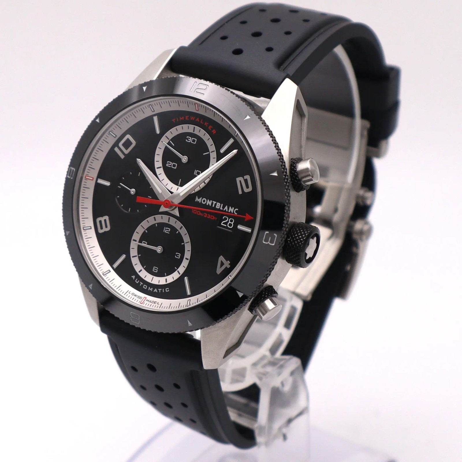 MontBlanc TimeWalker 43mm Steel Black Dial Mens Chronograph Watch 116096