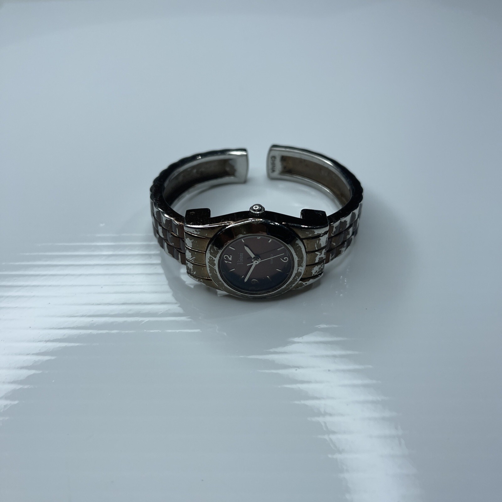 F Vivani K1022 Accutime Japan Brown Cuff Retro Stainless Ladies Watch Works