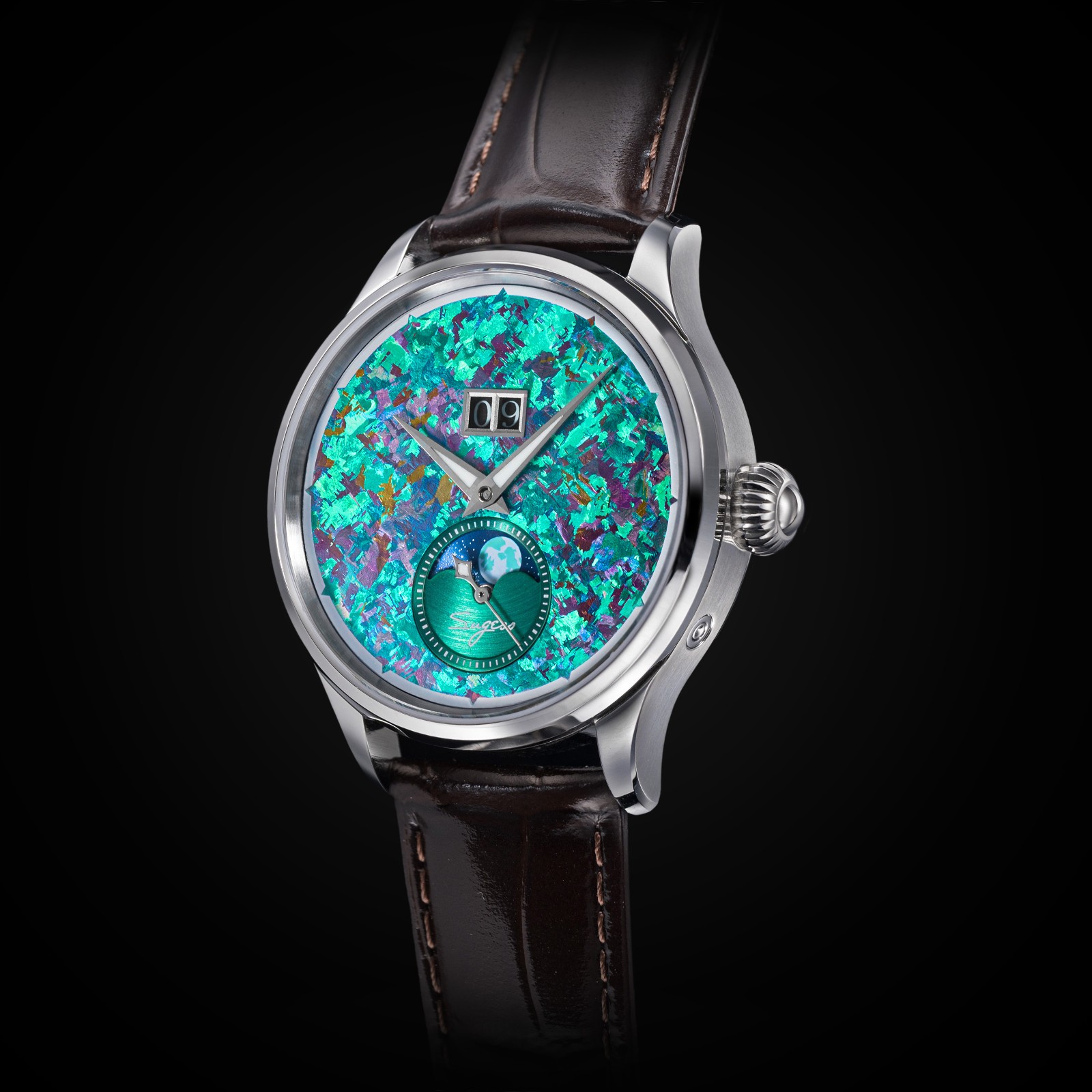 Sugess MoonPhase Master Crystallized Titanium Mens Watch Seagull 1963 S401.ZT
