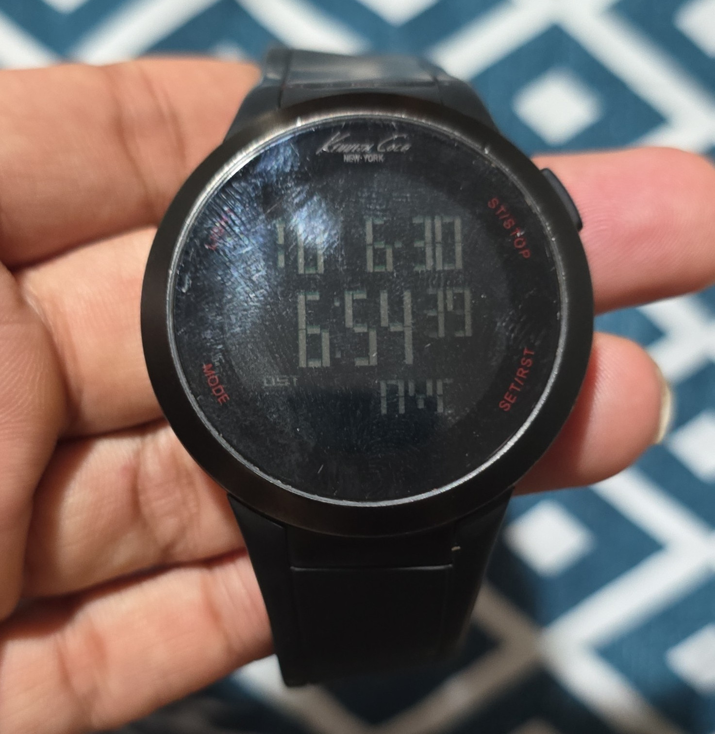 Kenneth Cole New York Digital Quartz 44mm Black Rubber Strap Watch 100m