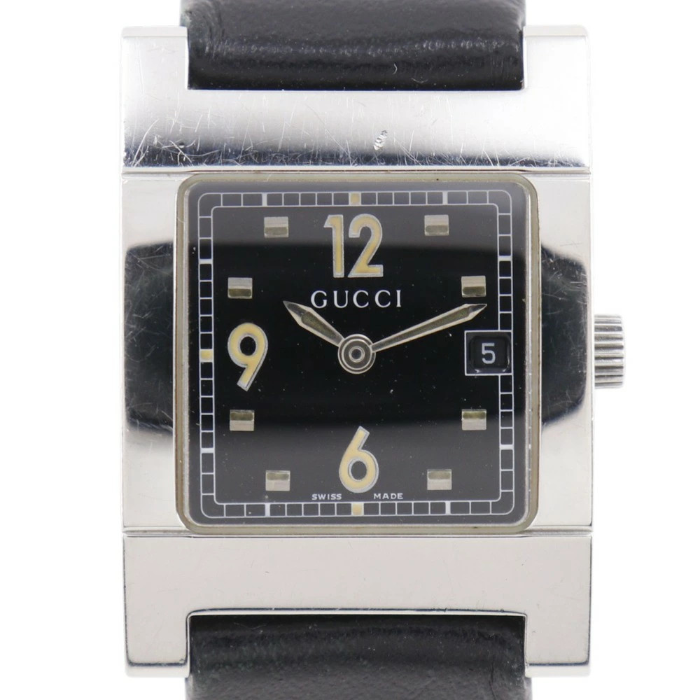 Gucci 7700L Quartz Black Dial St.Steel Leather Watch Used