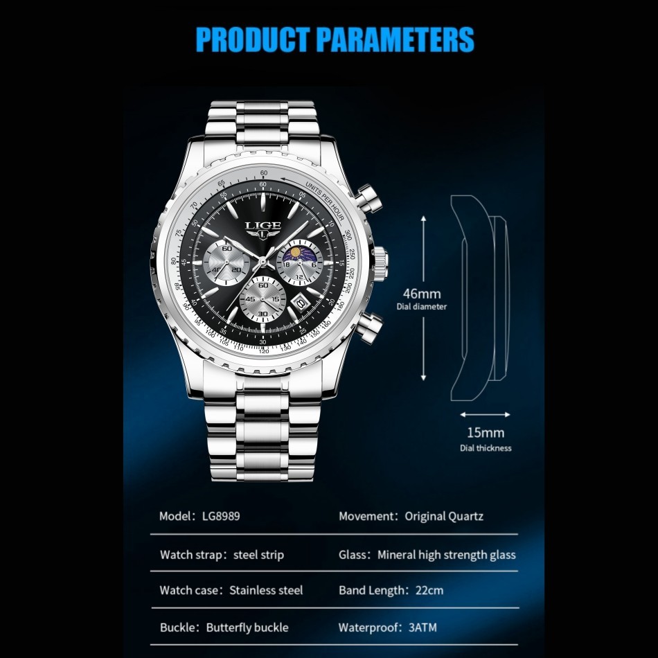 NEW Luxury Waterproof Luminous Chronograph Men’s Stainless Steel Quartz Watch
