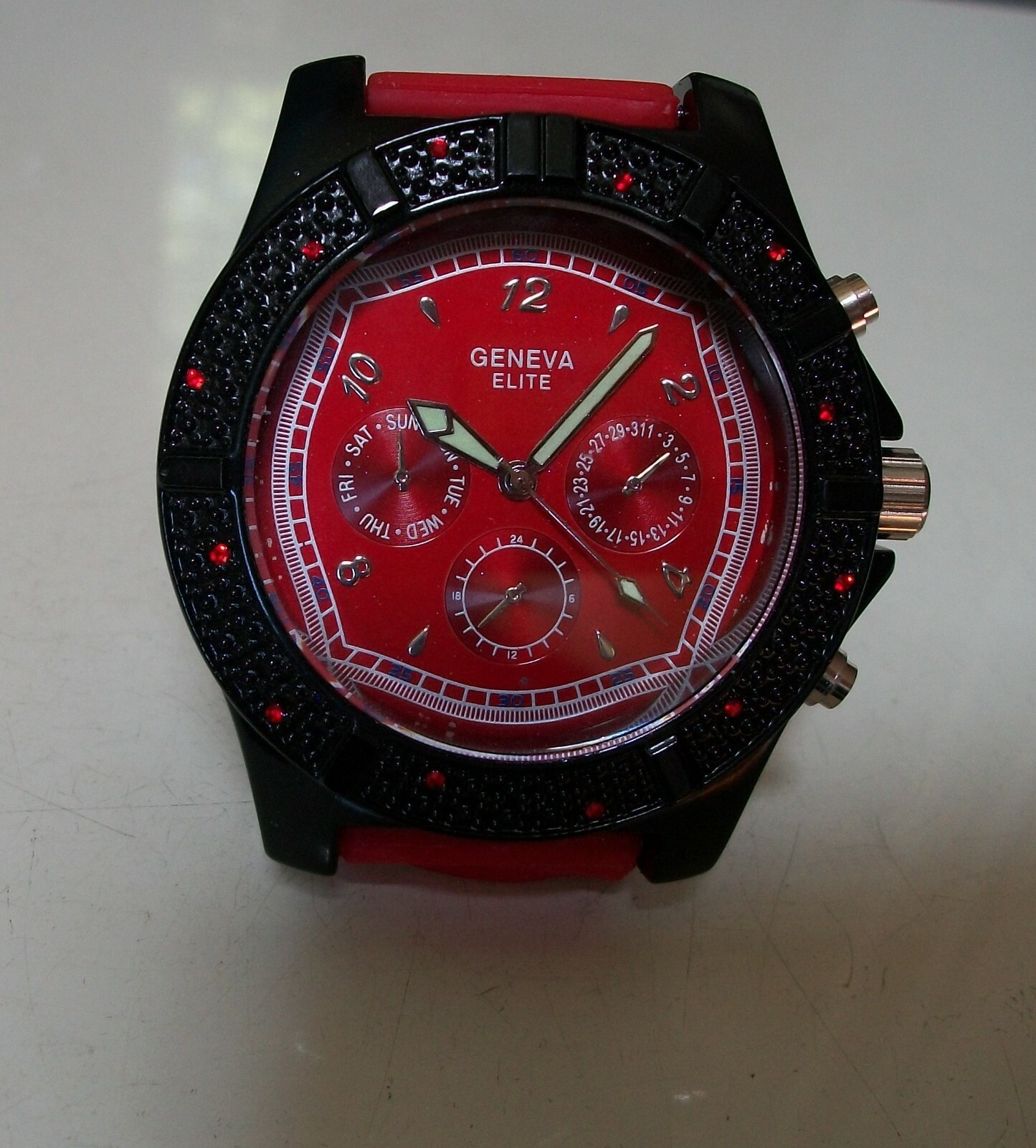 MEN’S BLACK, SILVER, RED SILICONE BAND FASHION DRESSY CASUAL HIP HOP WATCH