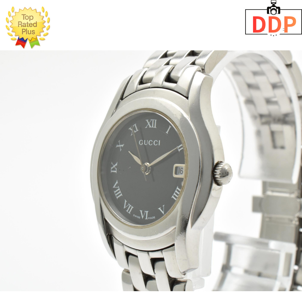 [NEAR MINT] GUCCI 5500L Blacl Dial Silver Ladies 27mm Date Quartz Watch JAPAN