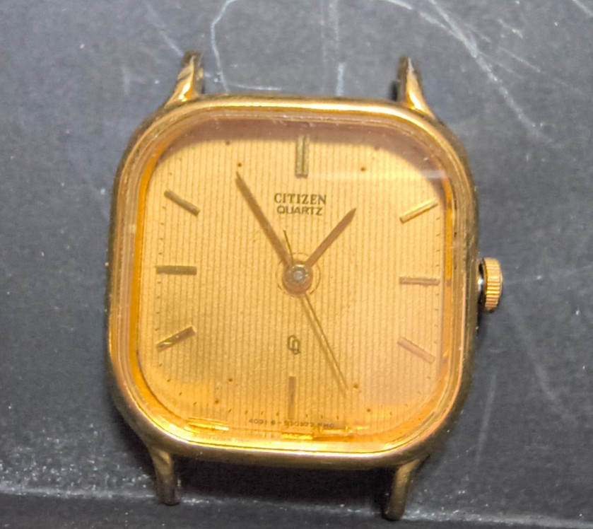 Citizen Quartz Watch 4031-894821 Working Great Gold Dial Case Loose Hour Marks