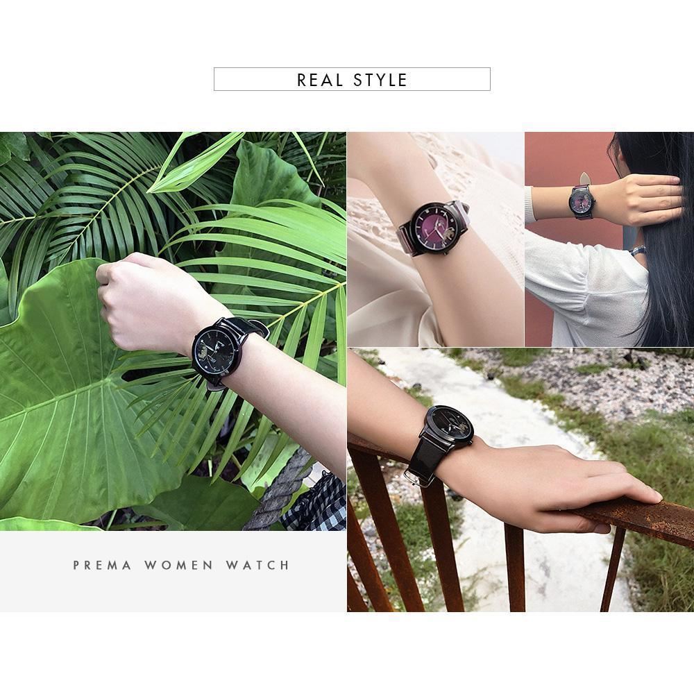 PREMA Women Fashion Business Sport Leather Quartz Watch * BLACK