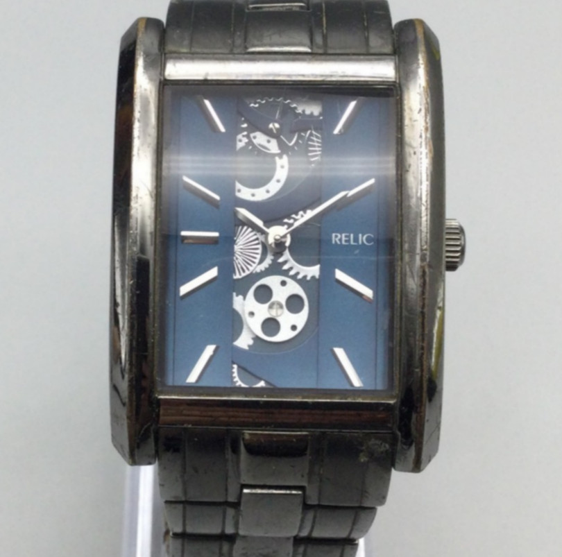 Relic Watch Men ZR77119 31mm Silver Tone Faux Skeleton New Battery 7.5″