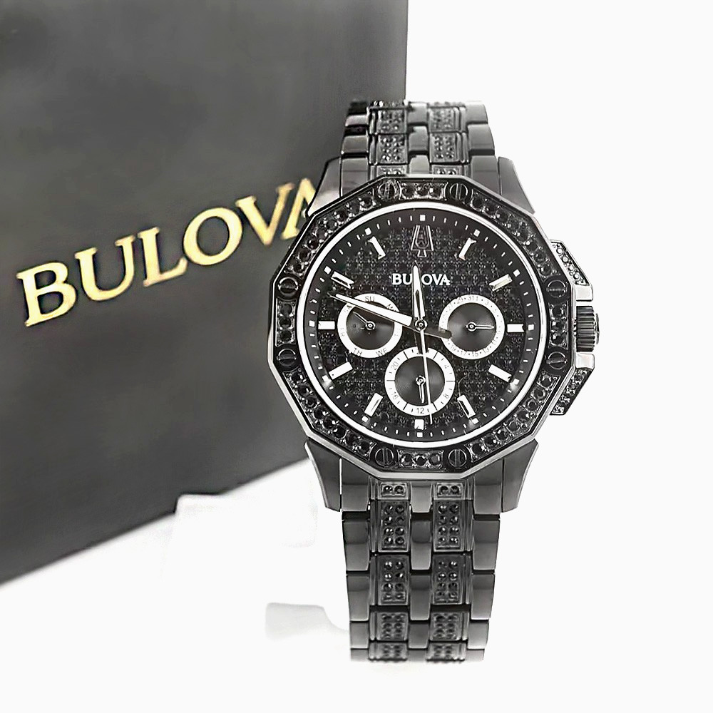 Bulova Octava Men’s 98C134 Black Crystal Stainless Steel Quartz Watch 41.5MM