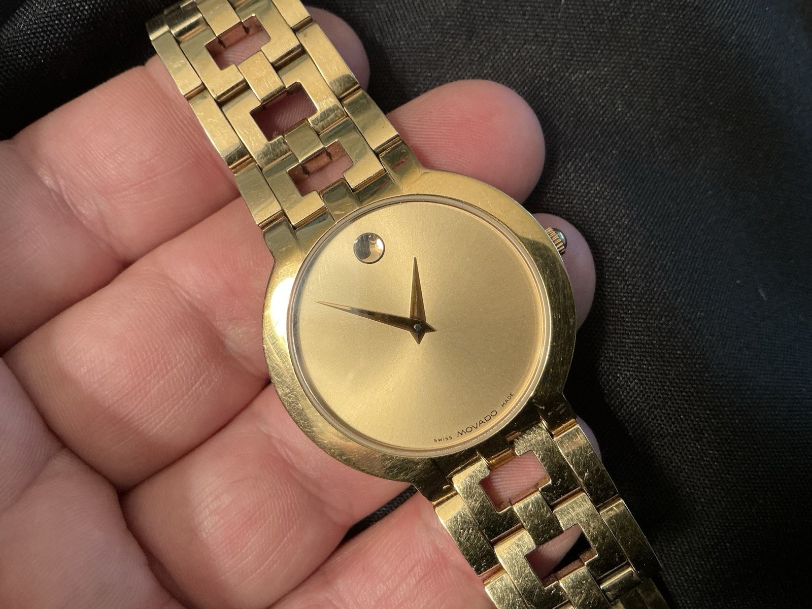 Rare Movado Estimo Champaign Dial Gold Tone Band Swiss Men Watch 88-G1-1899