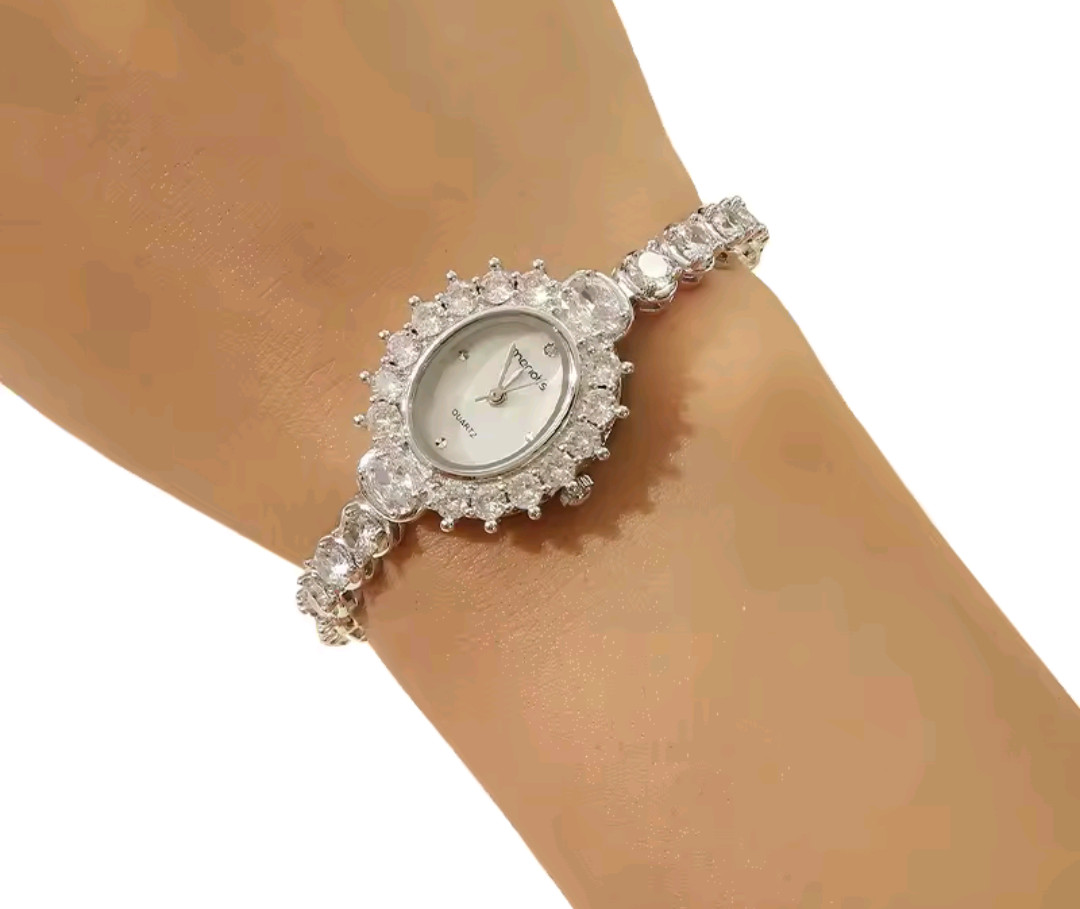 Beautiful Elegant Full Zircon White Luxury Watch for Women Bling Bling