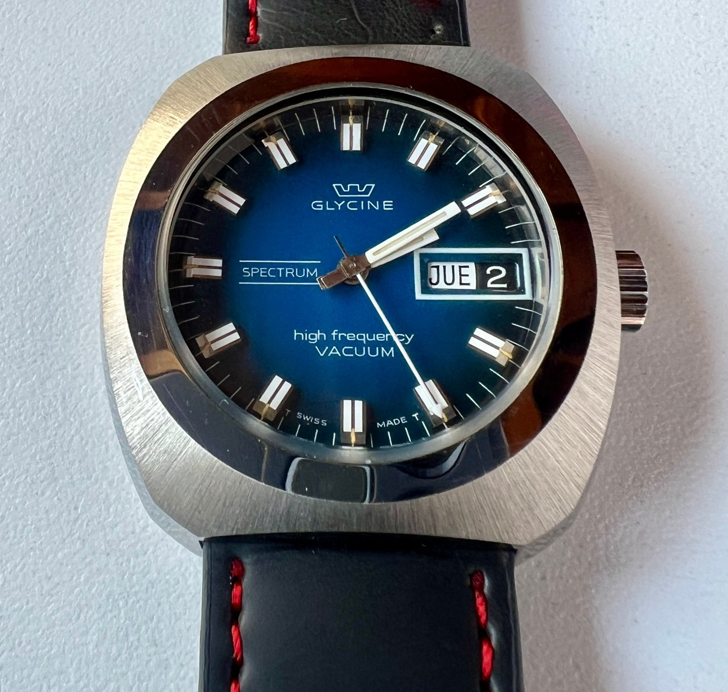 Glycine High Frecuency Automatic Watch Vintage Men Spectrum Vacuum NOS Blue Dial