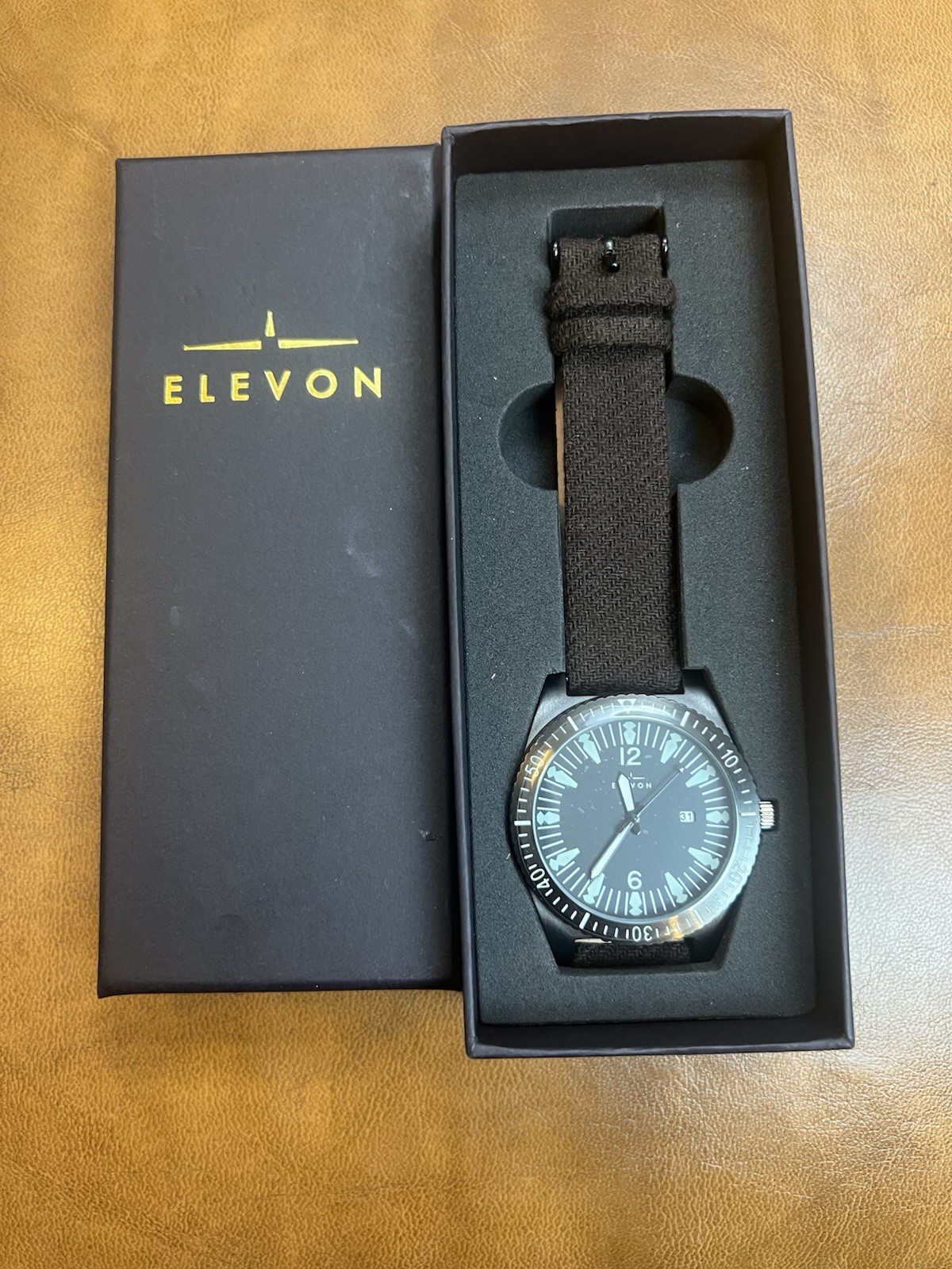 Elevon ELE114-6 5ATM Water Resistant Quartz White Dial Men’s Watch Brown Band