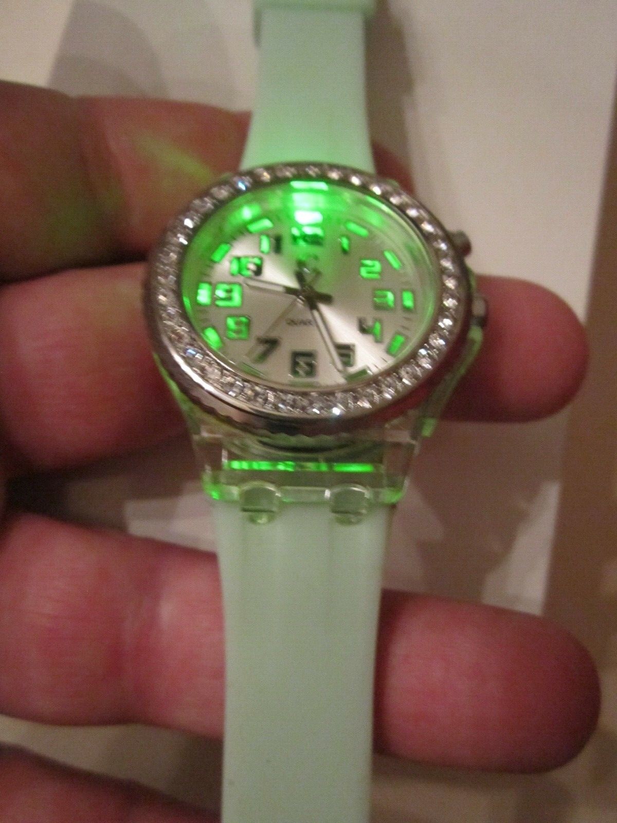 LADIES’ CC WATCH LIGHTS UP RED BLUE GREEN – SEAFOAM COLOR RUBBER BAND – BBA-38
