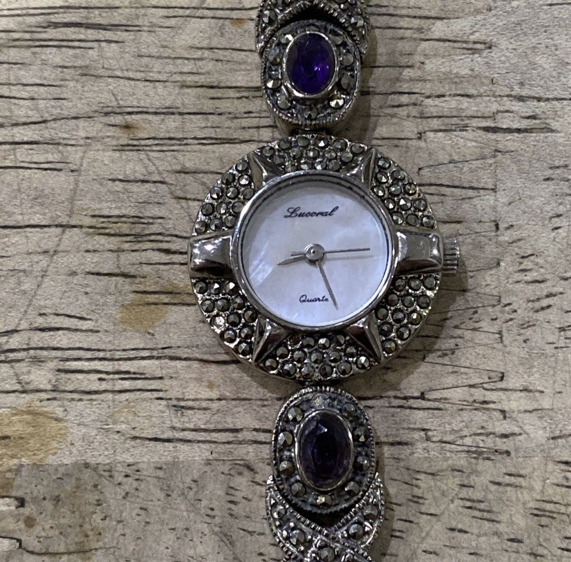 Vintage Lucoral Women’s Wtist Watch Pearl Dial & Gemstones