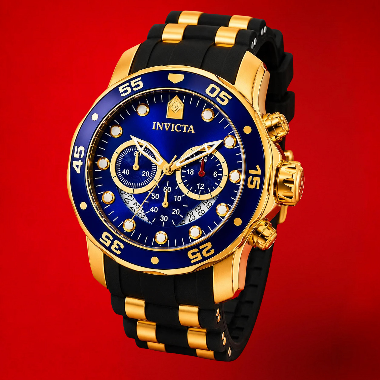Invicta Mens PRO DIVER SCUBA Chronograph Blue Dial 18Kt Gold Plated Watch 0073