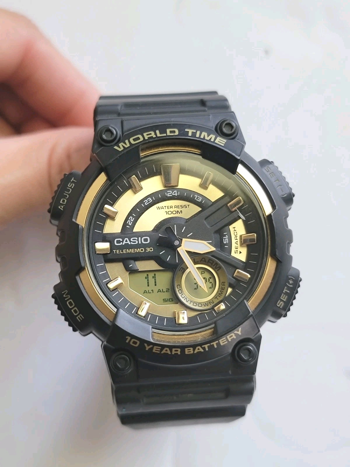 Casio Telememo 30 AEQ110 Gold Dial Resin Strap Men’s Watch