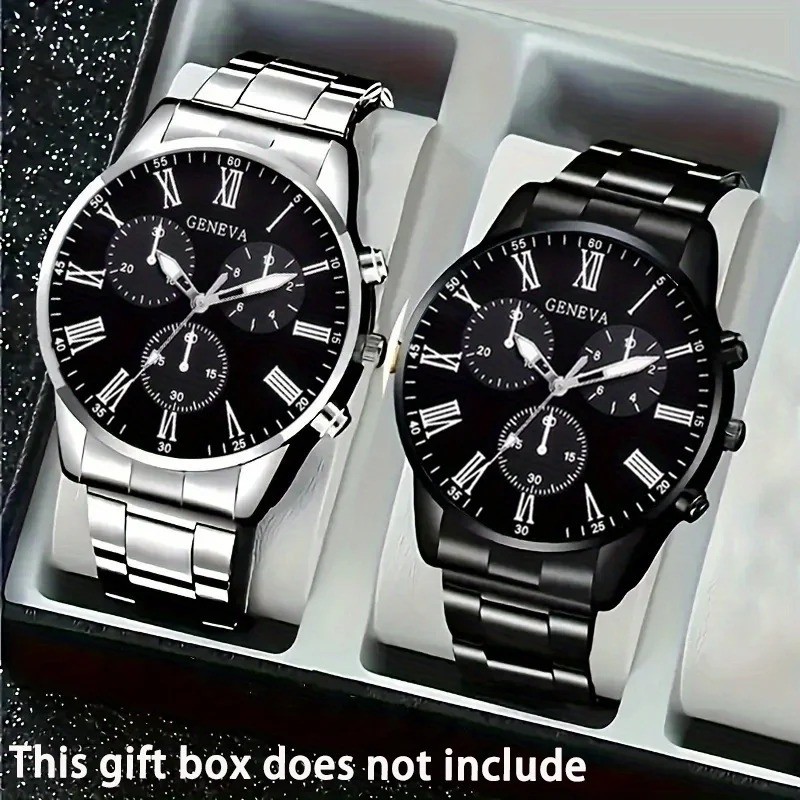2pcsWaterproof Watch Stainless Steel Quartz Luminous Classic Business Wristwatch