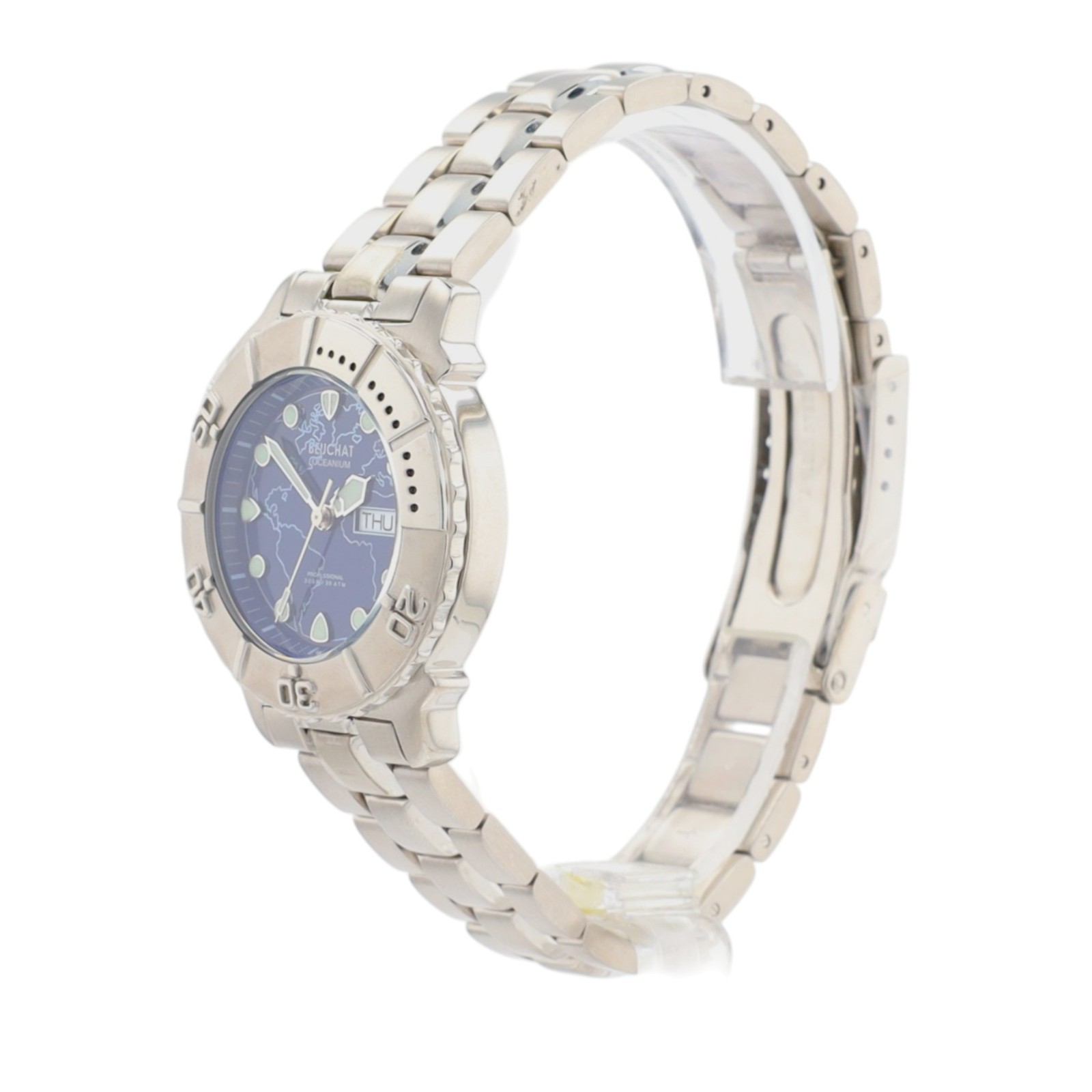Beuchat Oceanium Ladies Watch 300M Diver Blue World Map Dial Swiss Steel Date