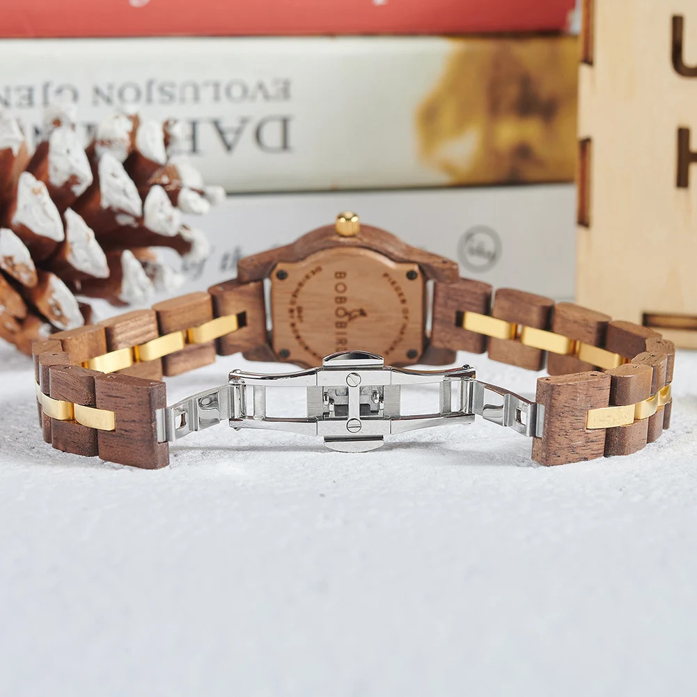BOBO BIRD Wooden Watch Women’s Navy Blue Quartz Wristwatch Engraved Gift