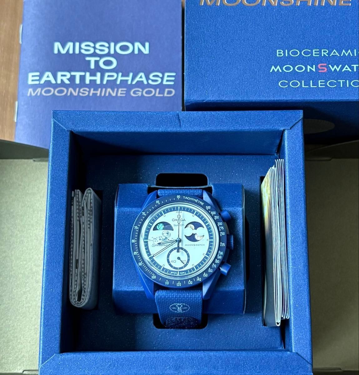 Omega x Swatch MISSION TO EARTHPHASE MOONSHINE GOLD Snoopy Blue w/Box