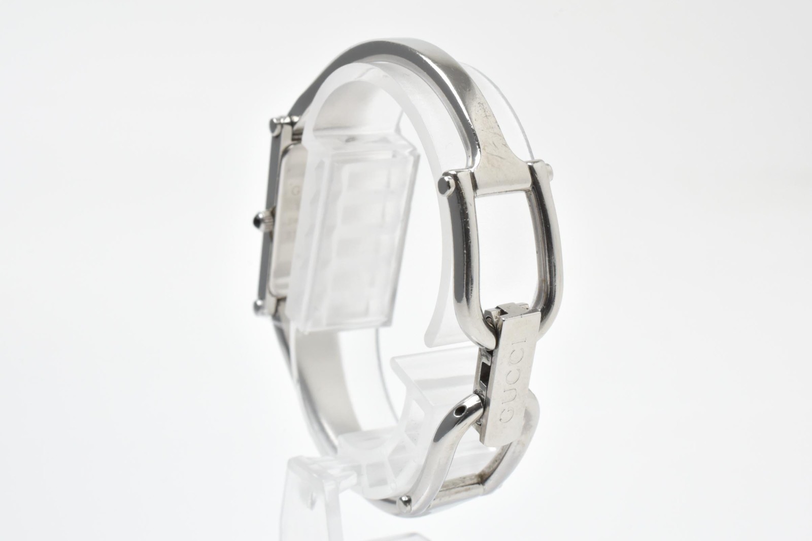 GUCCI 1500L Quartz Women’s Rectangular Bangle Wristwatch Pink Dial Steel 12mm