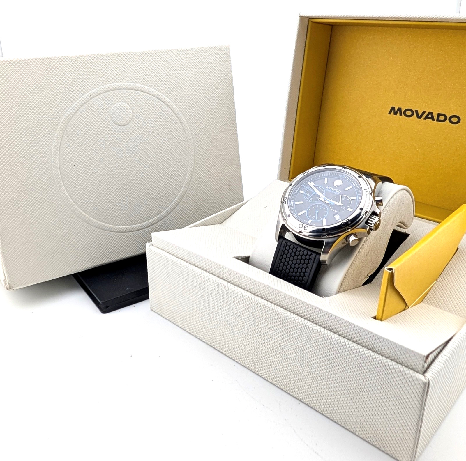 Movado Men’s Series 800 Chronograph Watch~Black Dial/Blue Accents; #14.1.14.1060