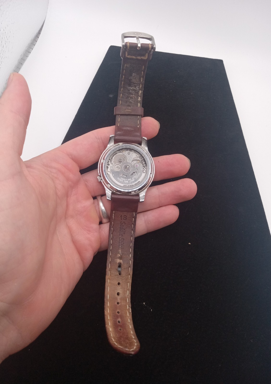Seiko 5 SNK803 Automatic 21 Jewel Cream Dial Field Watch Brown Leather Strap