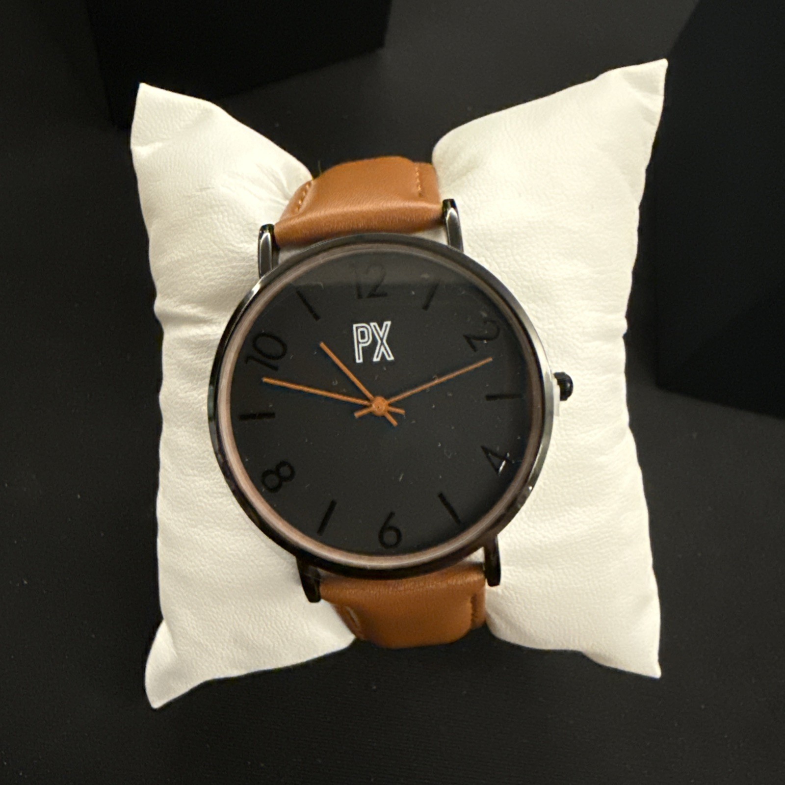 PX Clothing Keith Watch Leather Band Cognac Black Sleek Elegant Versatile New