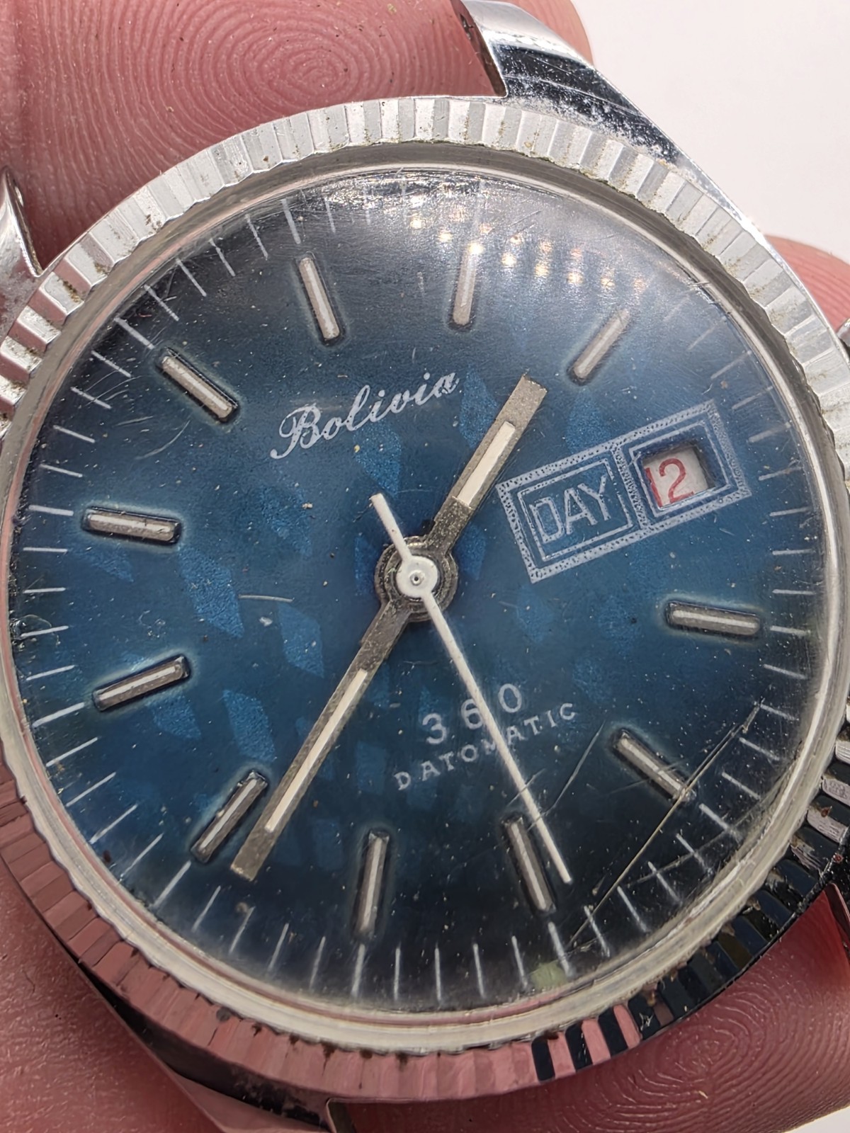 Bolivia 360 Men’s Mechanical Watch Day Date Blue Dial Runs Briefly Lot