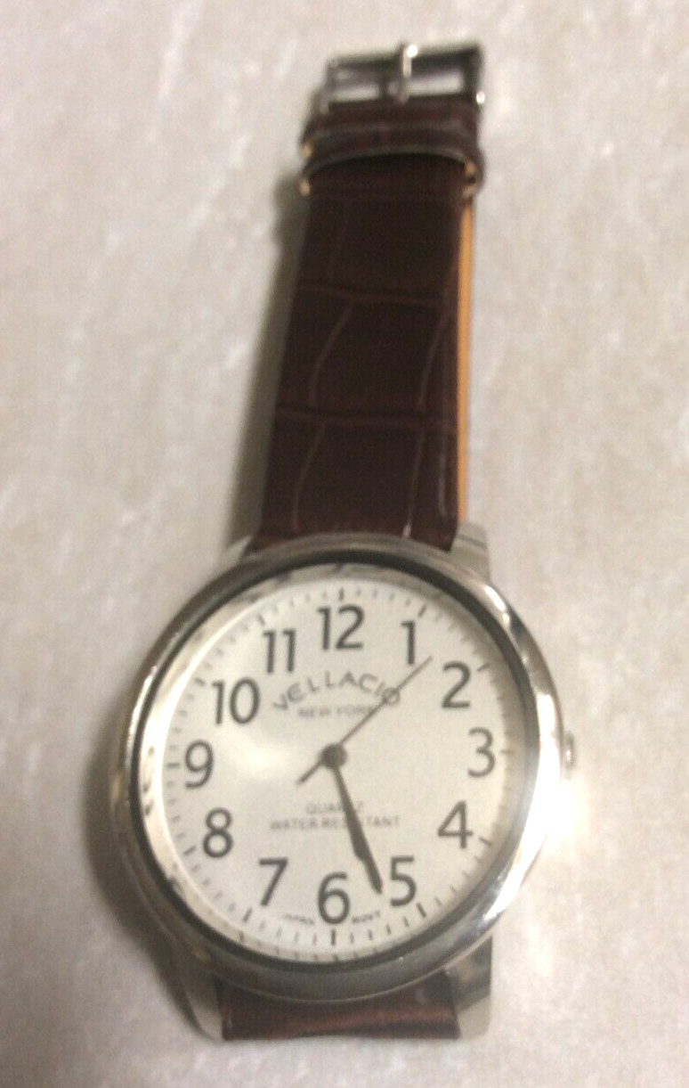 Vellacio Men’s Watch Round Silver Dial Arabic Hours on a Brown Leather Band New!
