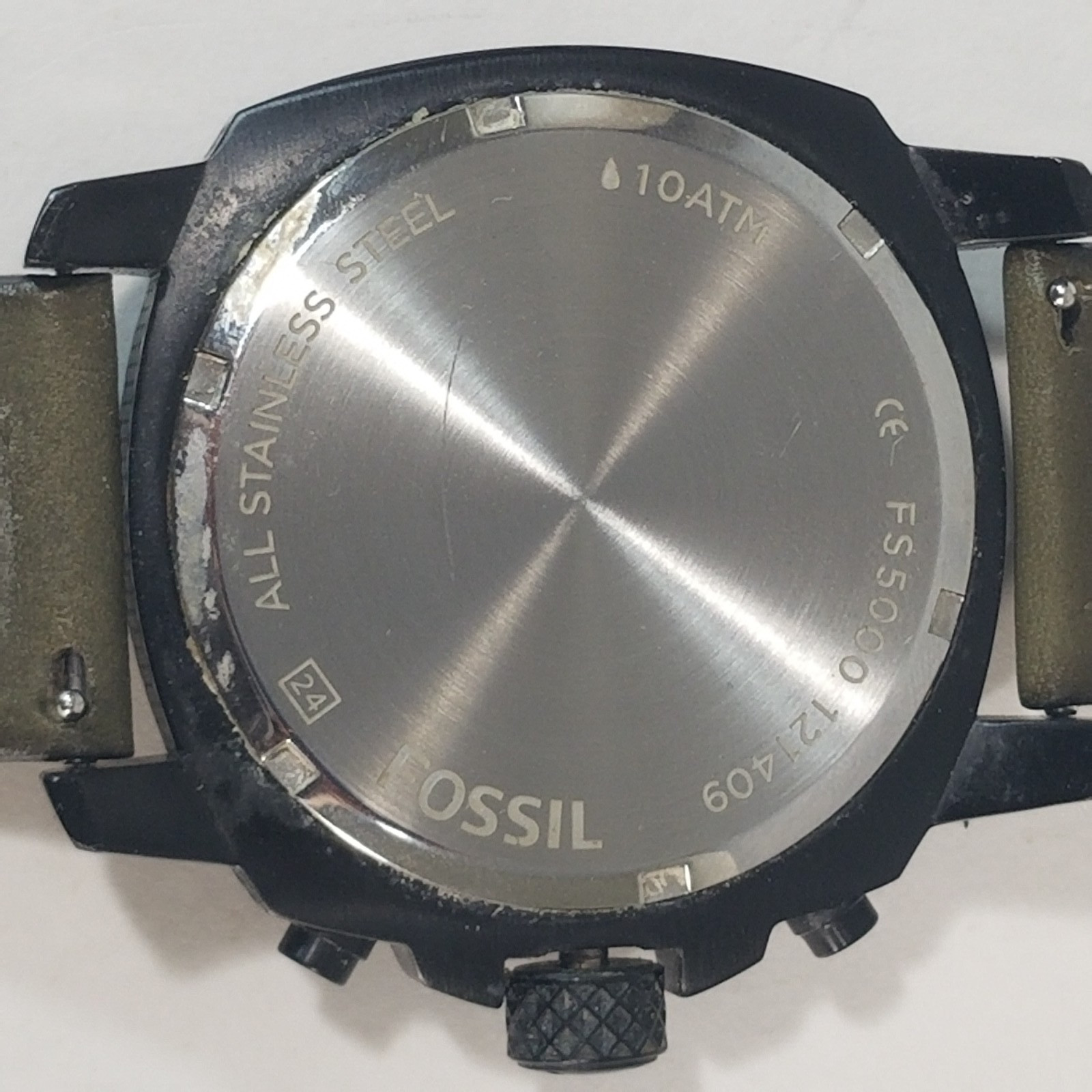 fossil machine chronograph watch Men’s grey dial black case green leather FS5000