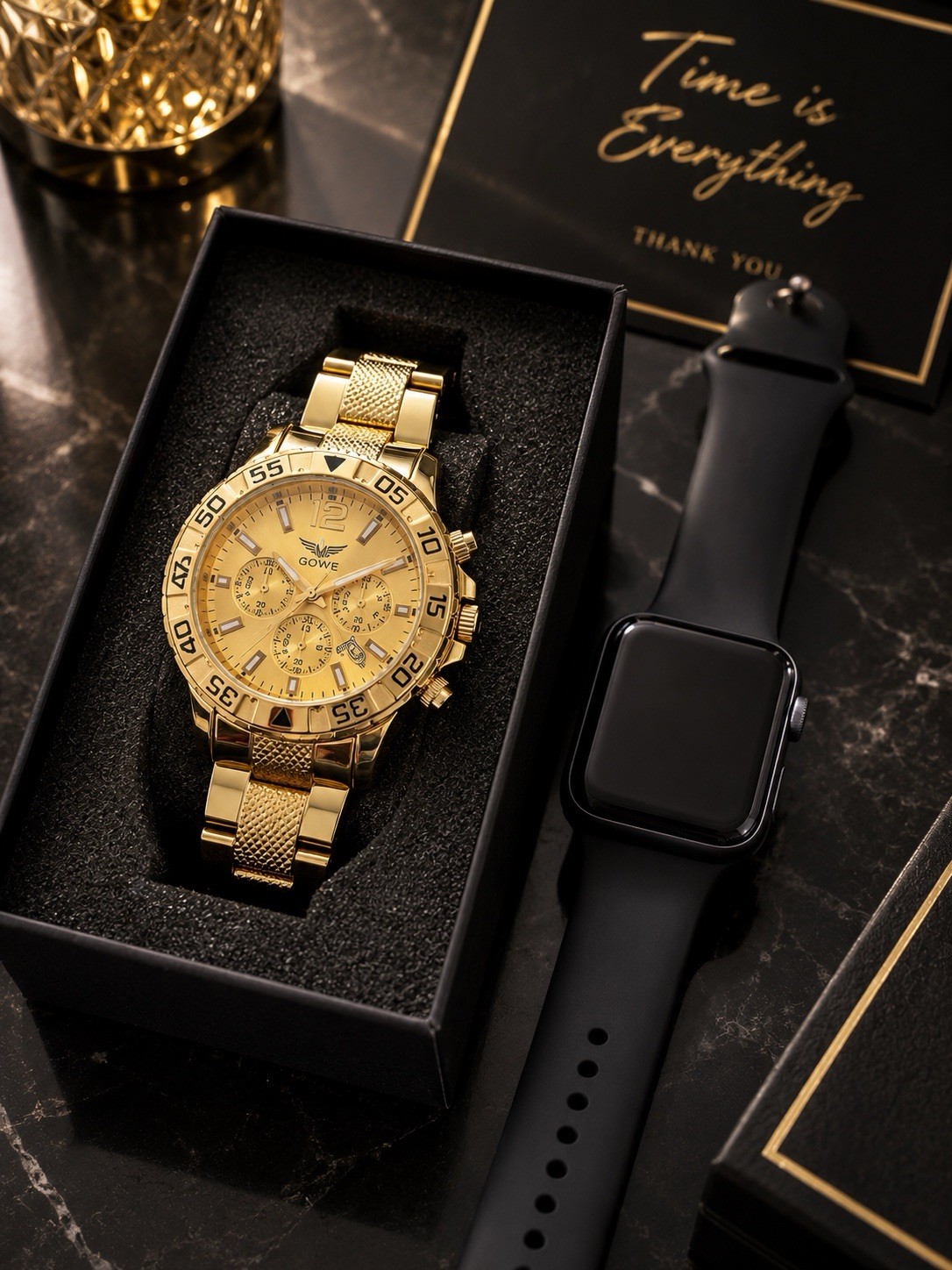 🔥 Apple Watch + Gold Luxury Men’s Watch Bundle | 2 Watches | Great Gift Set