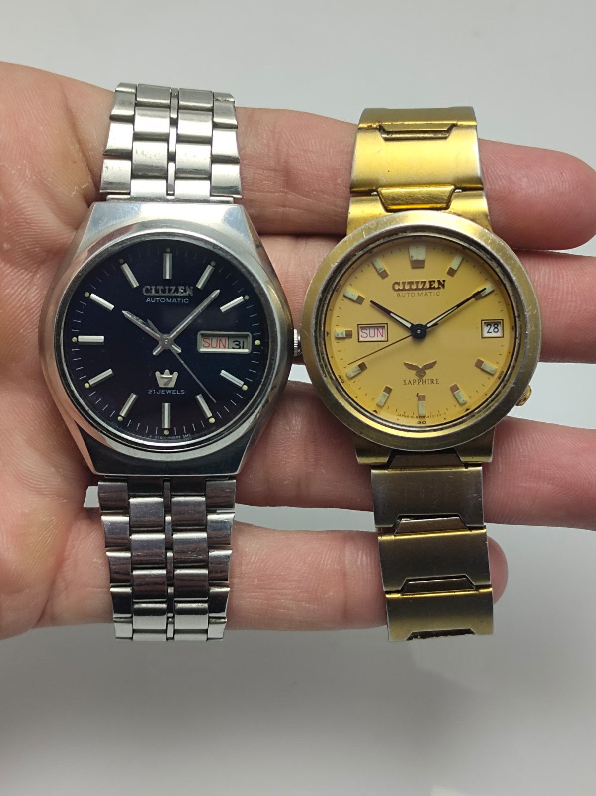 Lot of 2 Citizen Vintage Automatic Day/Date Men’s ss Japan Made Wrist Watches