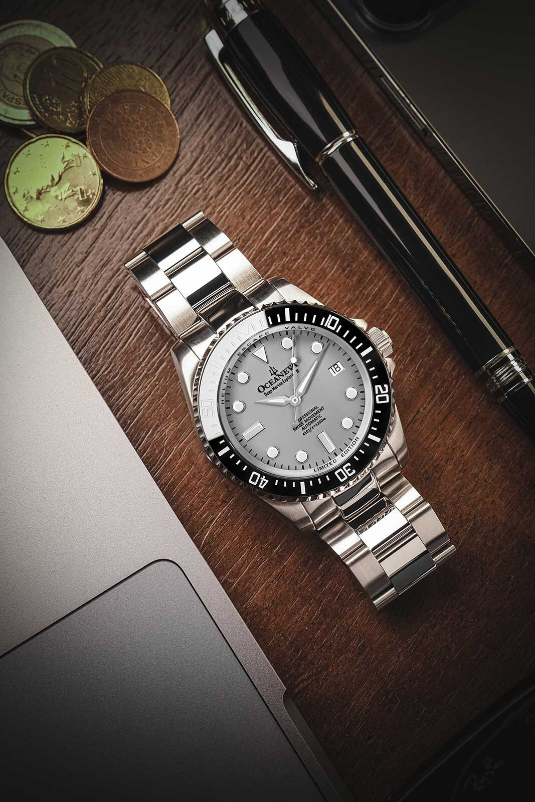 Oceaneva Men’s Deep Marine Explorer 1250M Watch Automatic Swiss Movement Gray