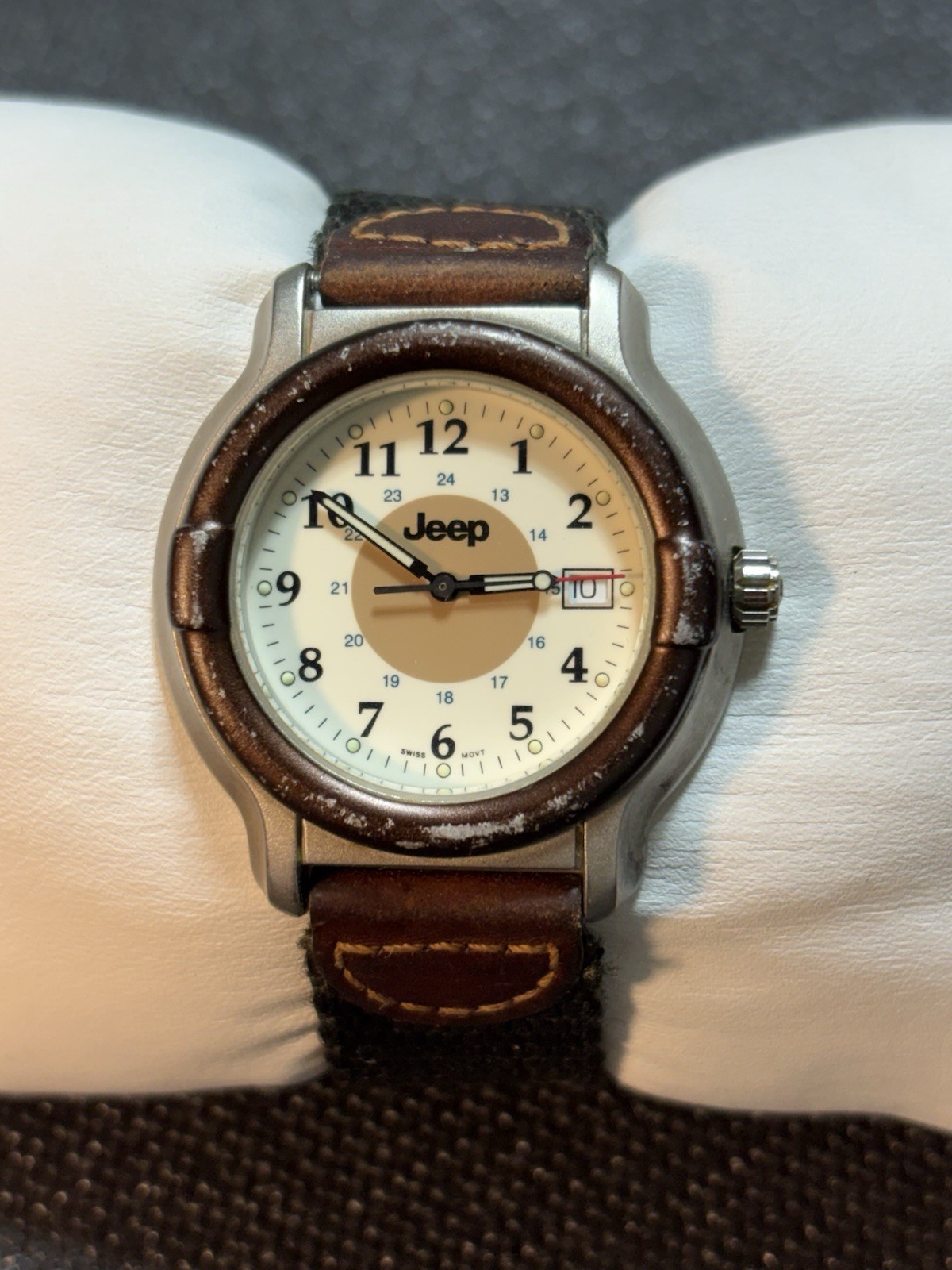 Jeep Watch Swiss ETA Movement 12HR/24HR 38mm Silver Tone,Date,New Battery