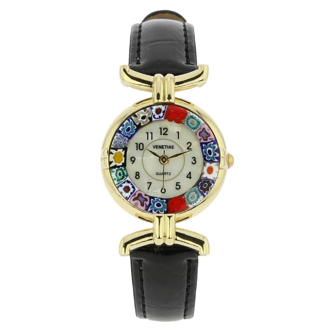 Glass Of Venice Murano Glass Millefiori Watch Round Multicolor Gold-Tone – 1″ Fa