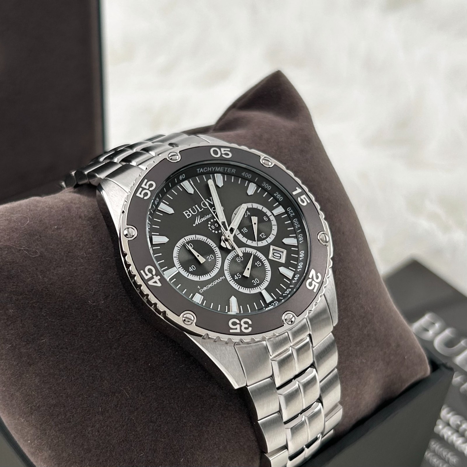 Bulova 98B401 Classic Marine Star Black Grey Dial Chronograph Men’s Quartz Watch