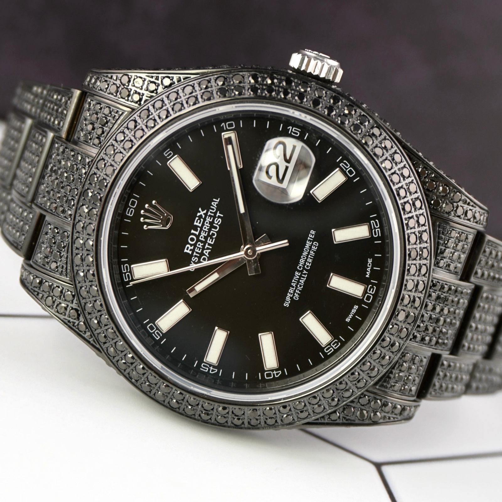 Rolex Datejust 41mm Black IcedOut 10ct diamond Black Dial Watch 116300
