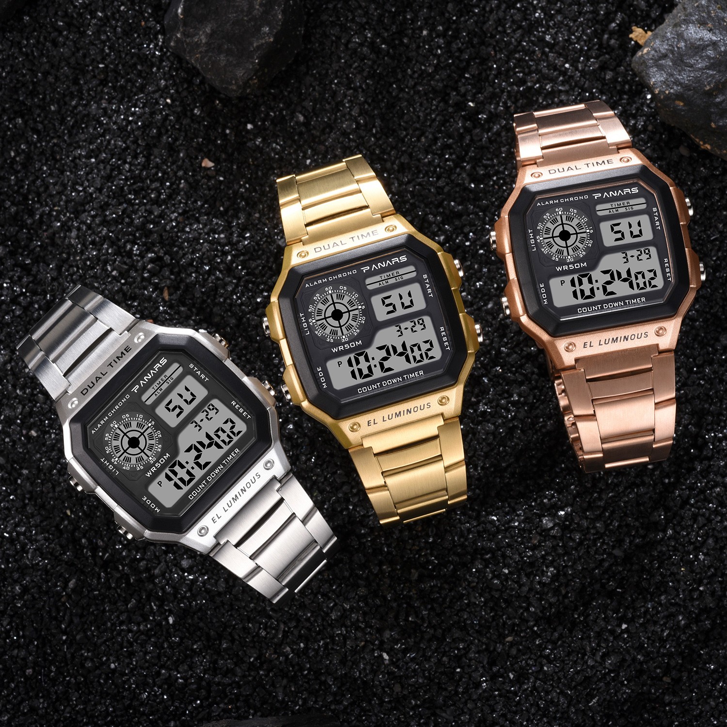 Men Digital Multi-Function Watch Dual Time Alarm Stopwatch Waterproof Watch Gift