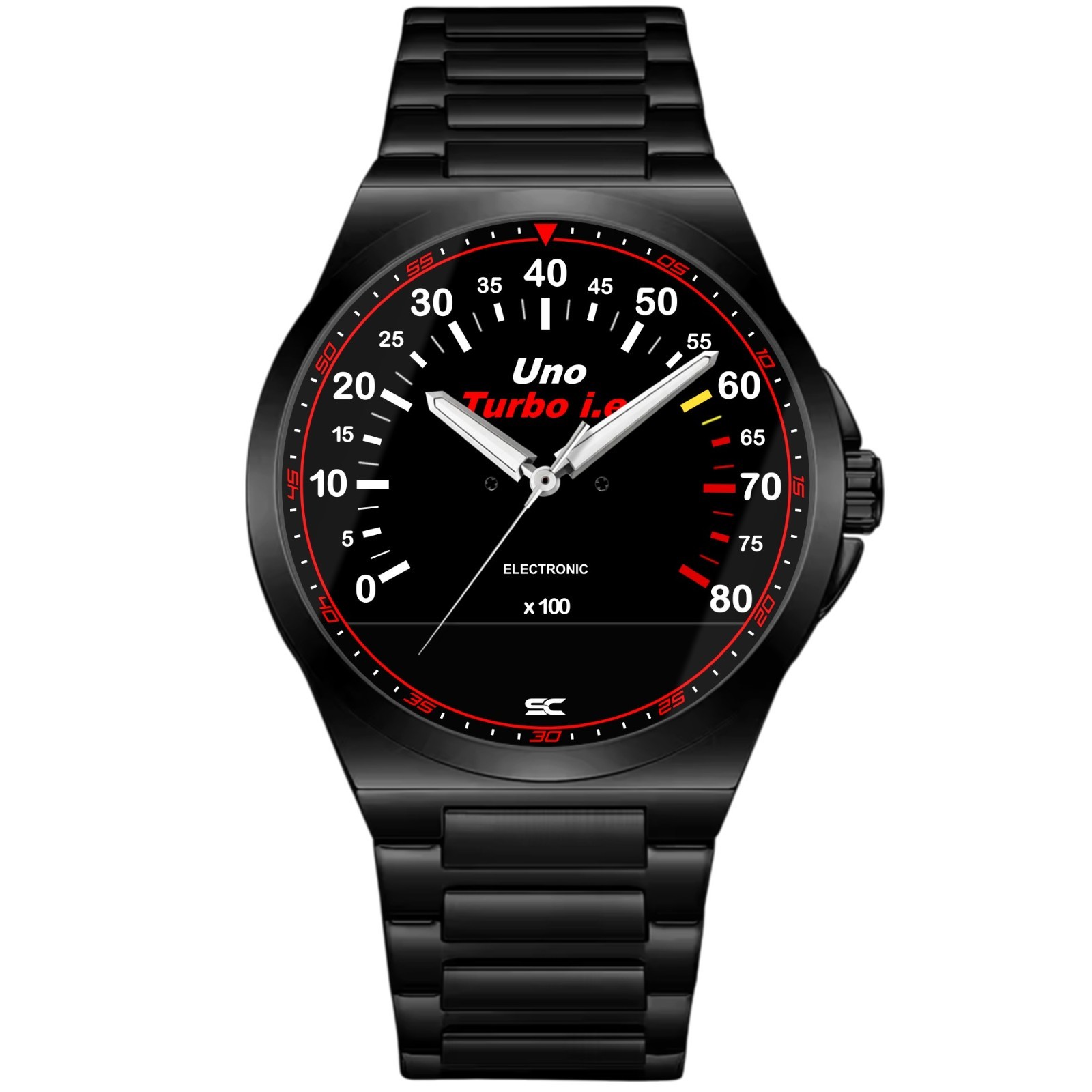 Wrist Watch With Tachometer One Turbo I.E. Black Stainless Steel Sport Racing