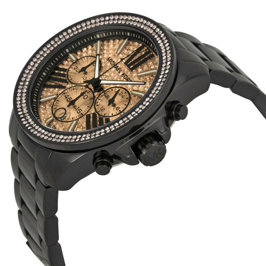 NEW MICHAEL KORS WREN BLACK TONE,GOLD CRYSTALS PAVE BRACELET WATCH-MK5879