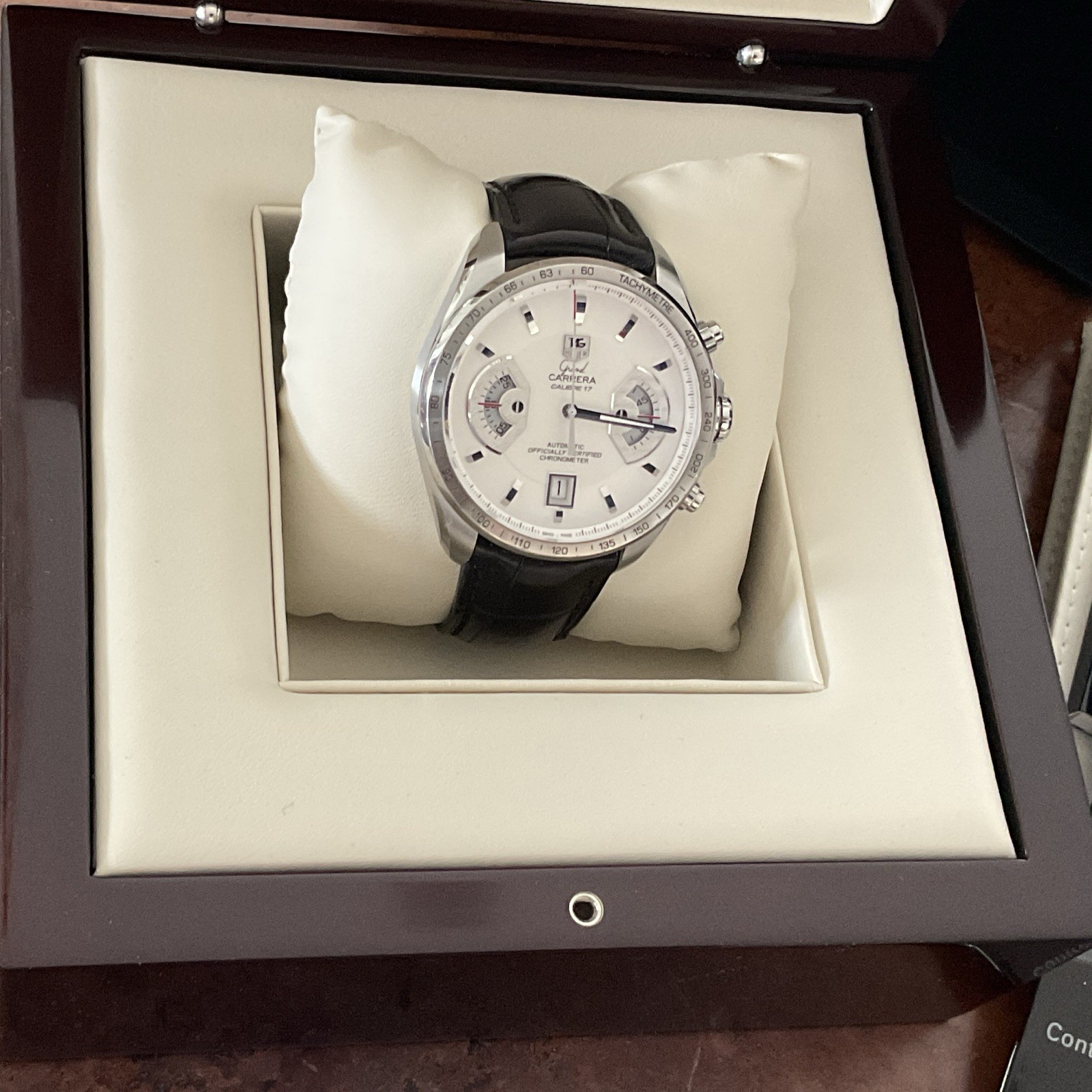 TAG Heuer Grand Carrera Calibre 17 Automatic Chronograph, Date Silver Dial, Box