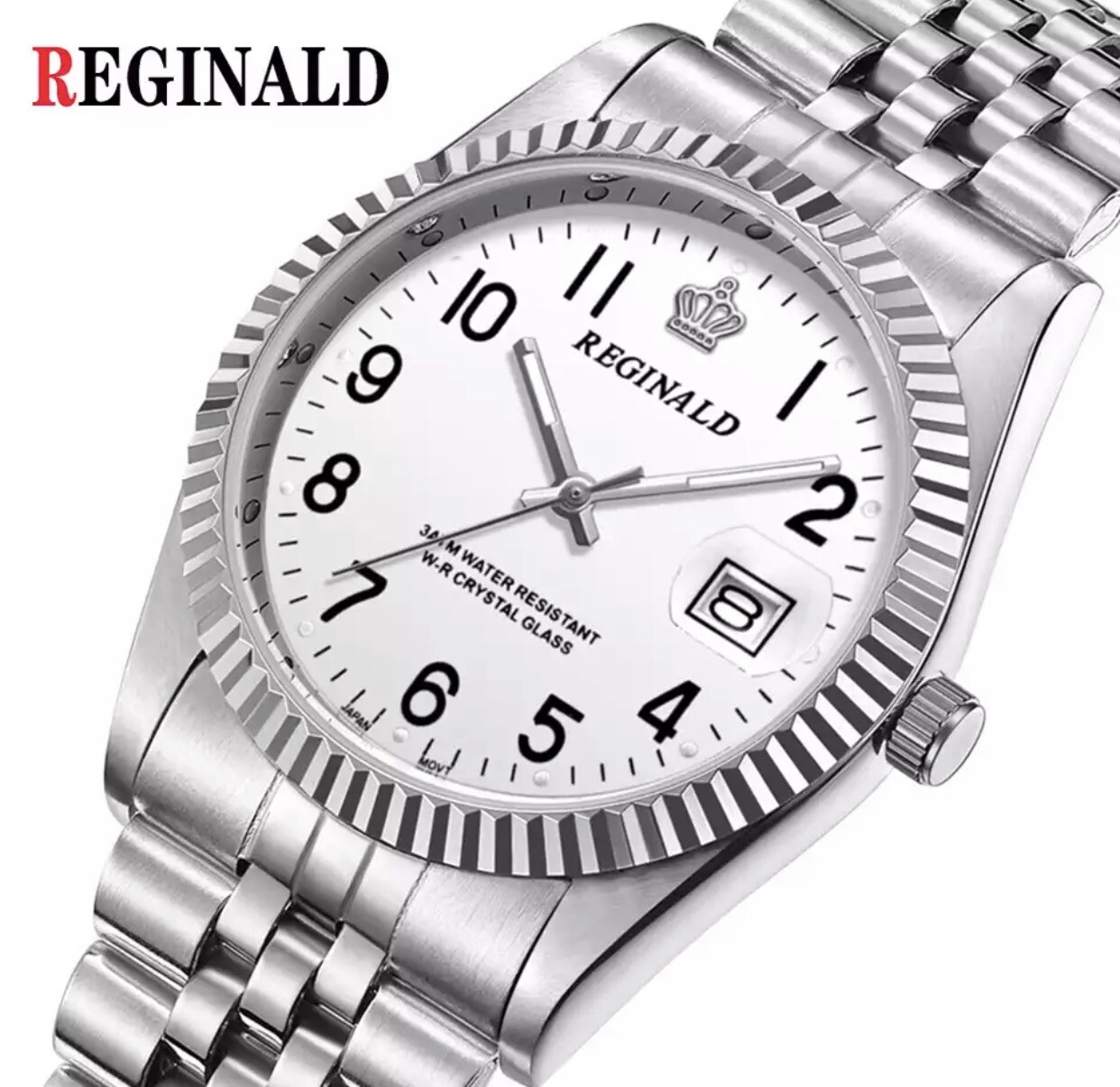 Reginald Quartz Silver White Dial Stainless Steel Water Resistant Watch New