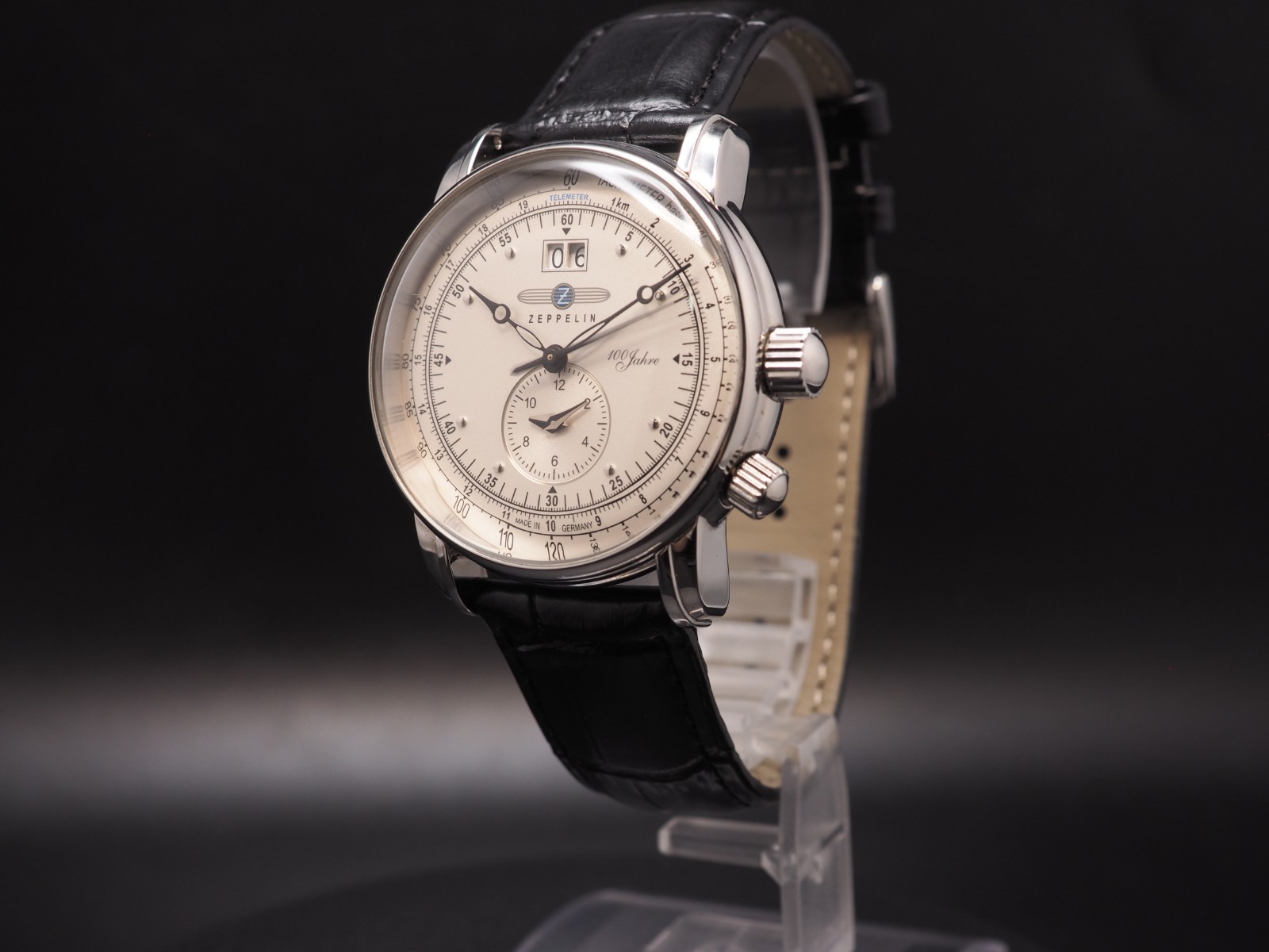 Vintage N MINT Zeppelin 100th Edition 7640-1 Dual Time Qz 43mm Mens Watch JAPAN