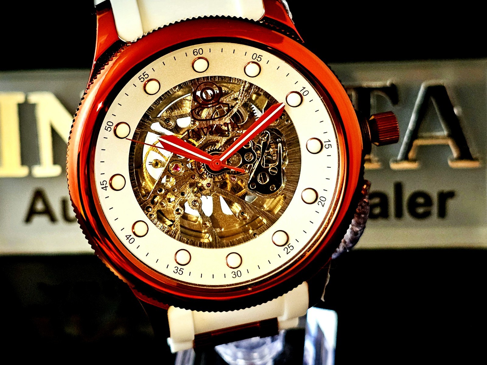 NEW Invicta Pro Diver Automatic Men’s Watch w/ Skeleton Dial Red And White + Box