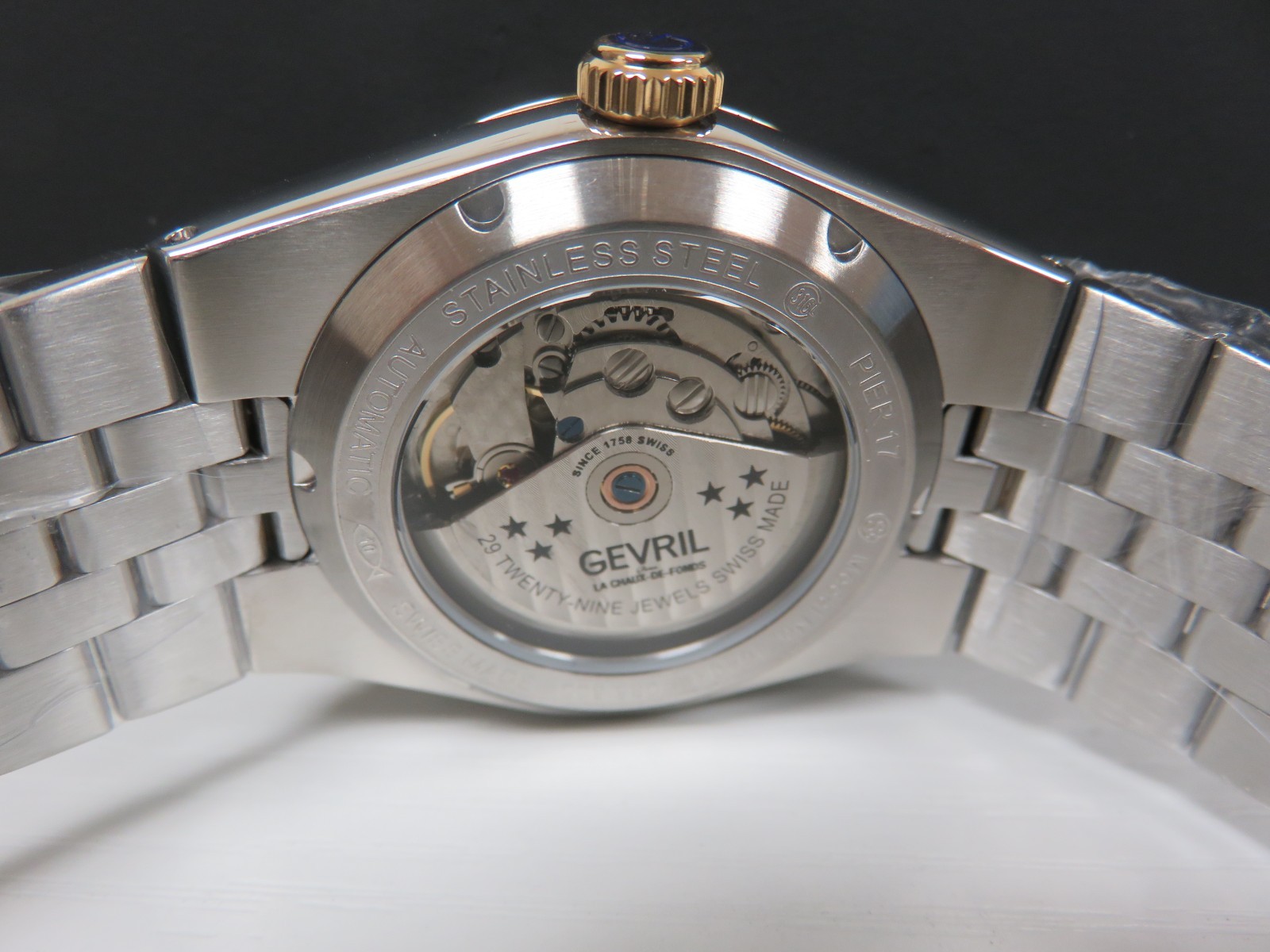 Gevril 46402B Men’s Pier 17 Grid Sunray Dial Two-Tone 316L Stainless Steel Watch