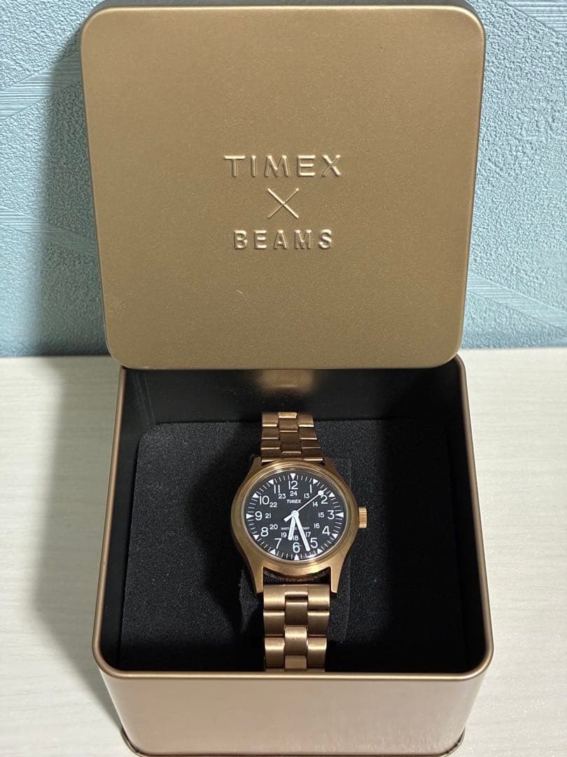 Timex BEAMS Camper Copper Gold Stainless Steel Quartz Military Mens Watch Box